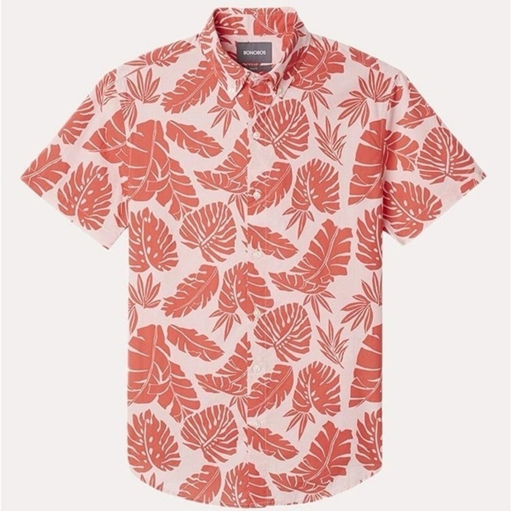 Bonobos Riviera Pink Scattered Palm Button Down Short Sleeve Shirt Slim‎ Fit XL